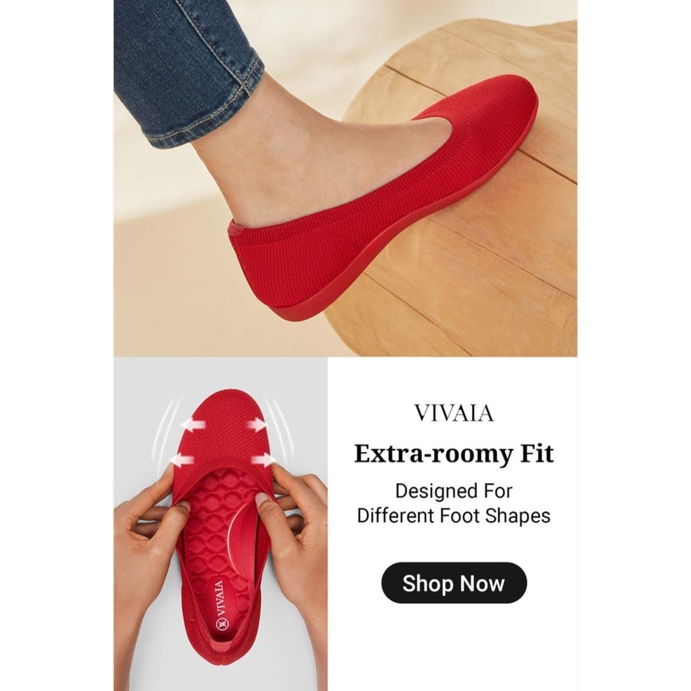 VIVAIA Claire Walker Ruby Red Knit Round Toe Ballet Flats Womens Size US 8 EU 39